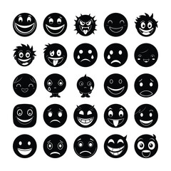 Black Emoji Faces Silhouette Vector Bundle – 25 Unique Cartoon Expressions