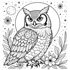 Obraz premium Owl, coloring page illustration for kids