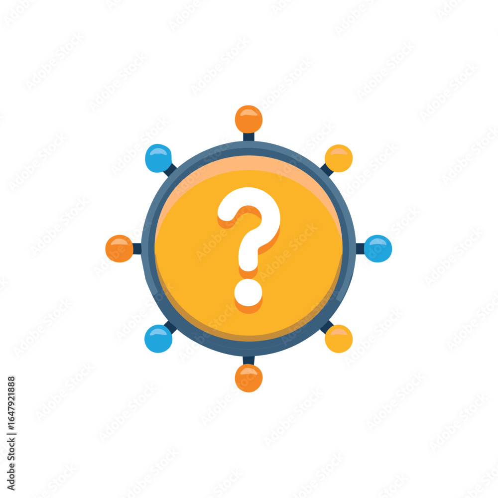 Poster question mark network hub icon for faq support and problem solving