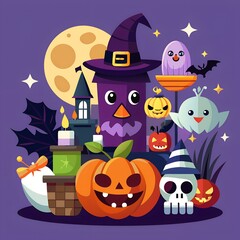 halloween background with witch and pumpkin