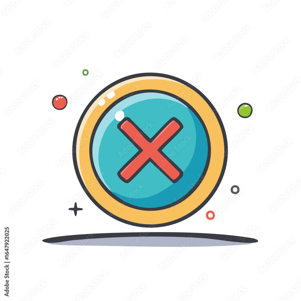 Poster vibrant cross icon with circular frame denoting negative choice or rejection confirmation cancellati