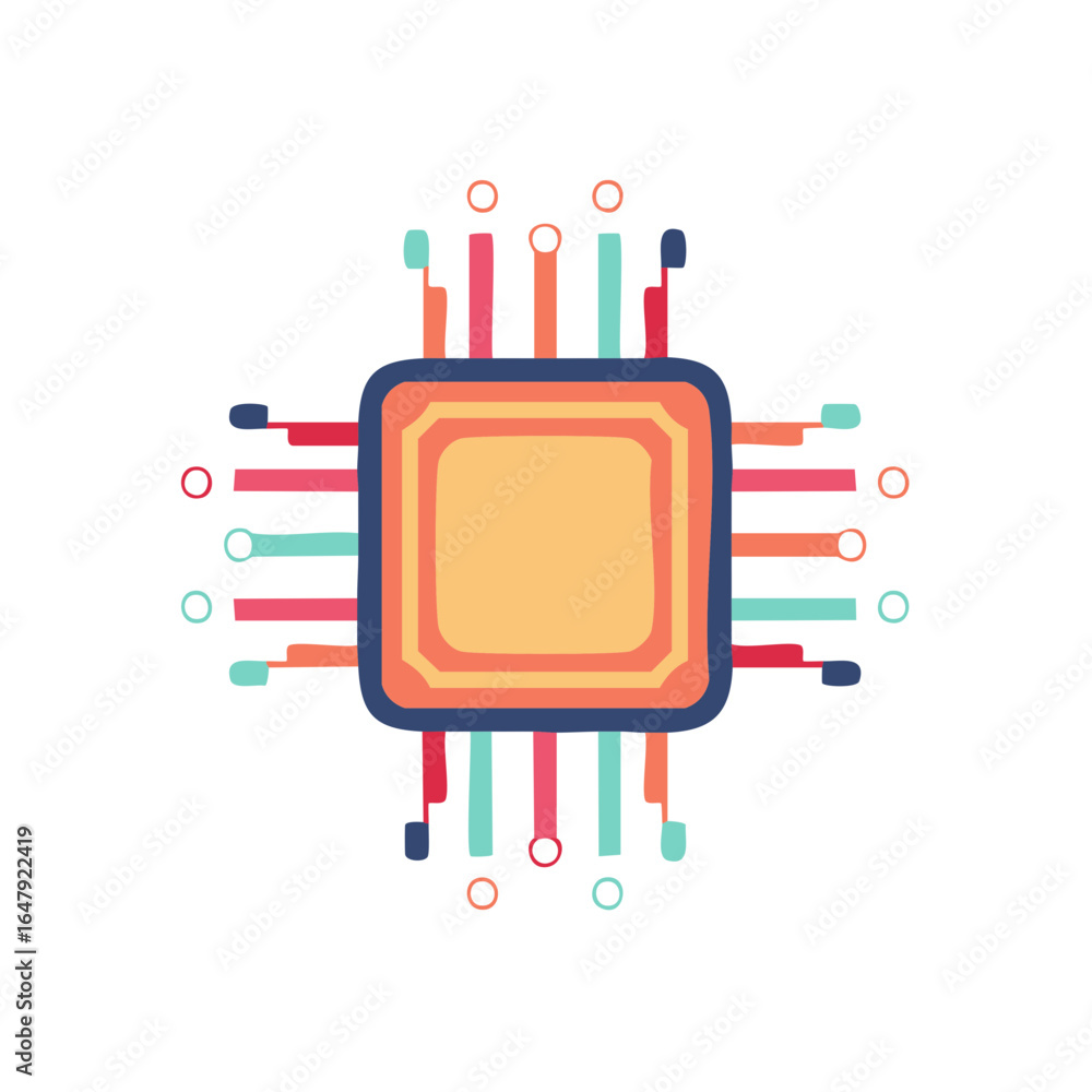 Poster colorful abstract computer chip illustration symbolizing modern technology and digital data processi