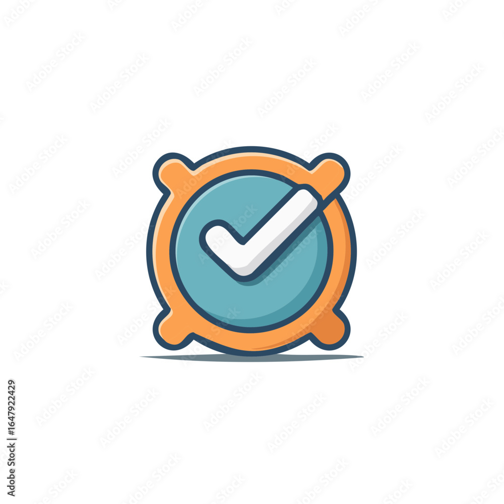 Poster rounded icon of check mark symbol with bright colors for approval or verification