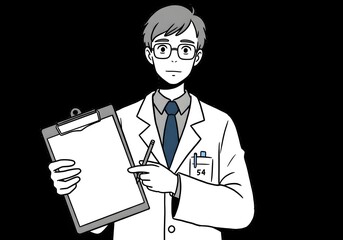 Doctor with clipboard and blank document, medical staff illustration