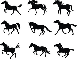 Dynamic Horse Silhouettes A Visual Exploration of Equine Grace and Movement in Black and White Artistry