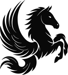 Majestic Black Pegasus Illustration Evoking Mythical Power and Grace Symbolic of Freedom, Strength, and Timeless Fantasy Imagery
