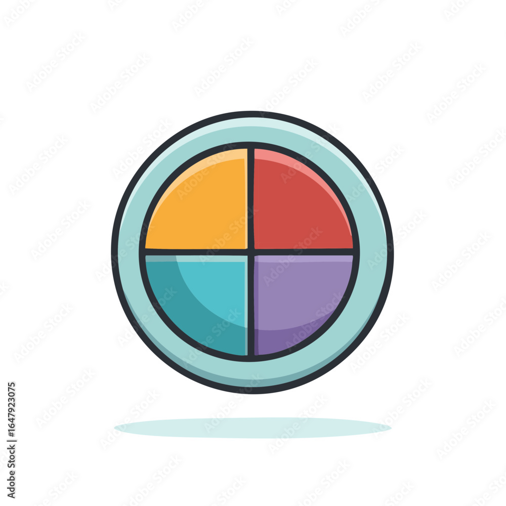 Poster simple pie chart icon with four colorful sections for data analytics and business reports