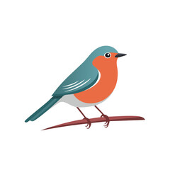 Cheerful Colorful Bird Illustration Perched on a Branch Minimalist Flat Design Style