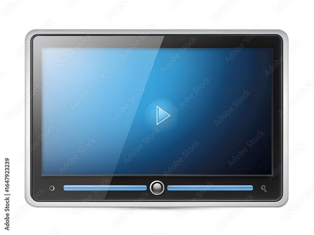 Fototapete digital video player interface with a play button on a blue screen, isolated on transparent backgrou