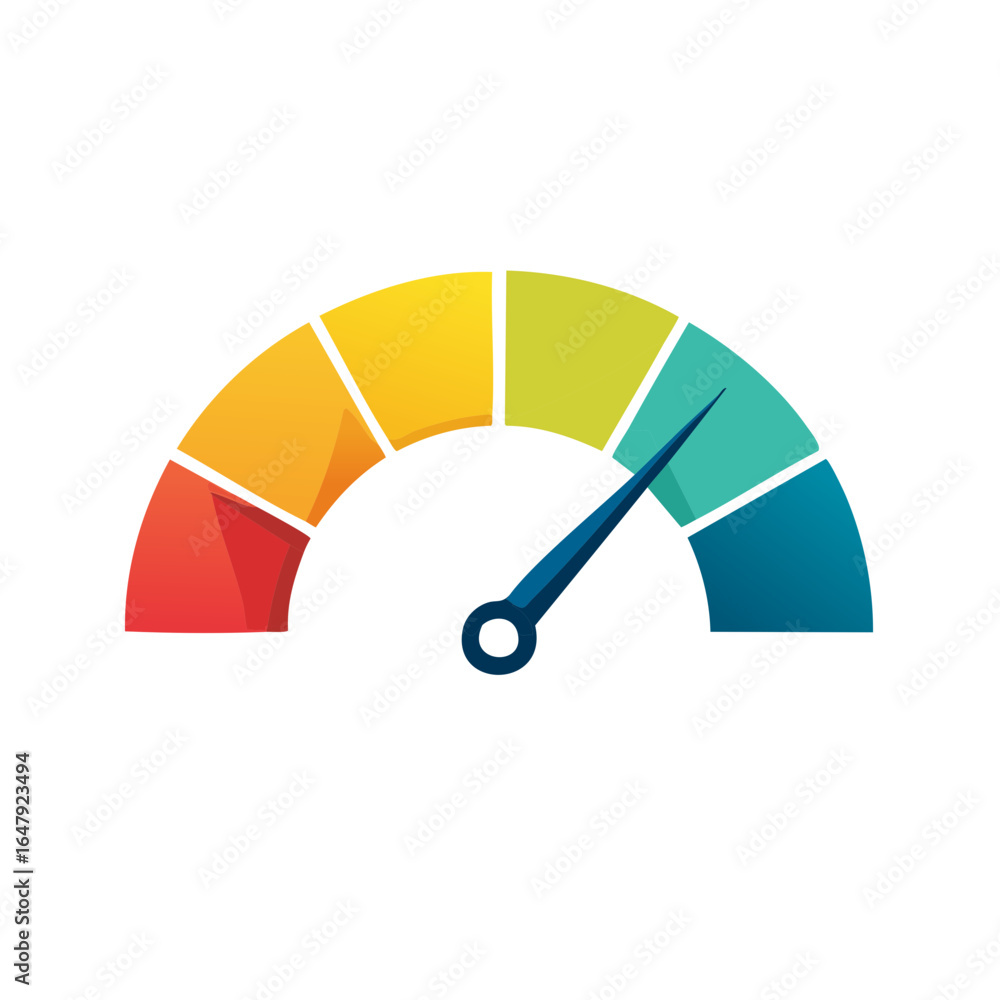 Poster color-coded gauge with blue needle showing performance or progress