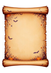 Ancient Halloween Scroll with Spider Webs and Bat, Perfect for Spooky Decor or Vintage Party Invitations