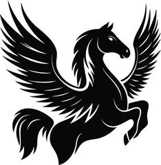 Majestic Pegasus Soaring High An Emblem of Grace and Freedom Portrayed in a Striking Black and White Silhouette Design