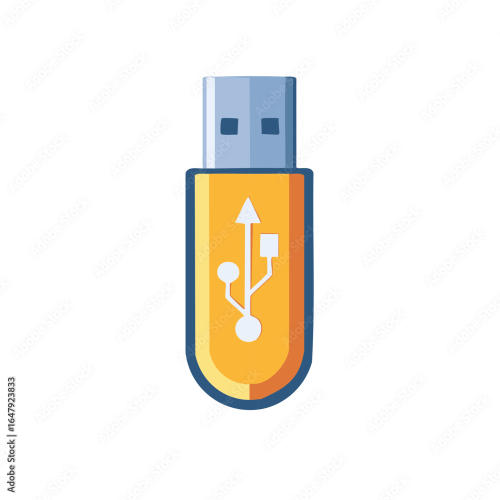 Poster isolated usb flash drive with symbol for data storage and file transfer