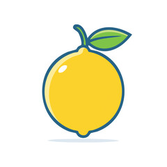 Bright yellow lemon fruit icon with a green leaf and stem vector illustration