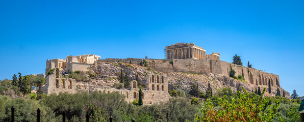 Obraz premium Ruins of the Roman-era Odeon of Herodes Atticus at the foothills of the Acropolis, Athens, Attica, Greece