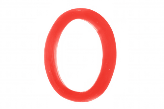 Red zero numeral sculpted from vibrant modeling clay, standing against transparent backdrop, emphasizing sculptural form - Powered by Adobe