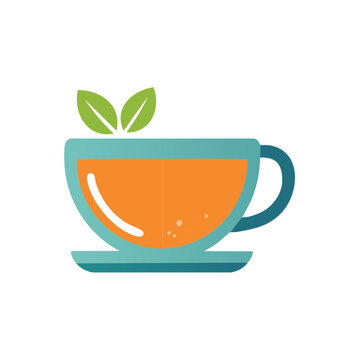 teal teacup with orange tea and green leaves clip art preview