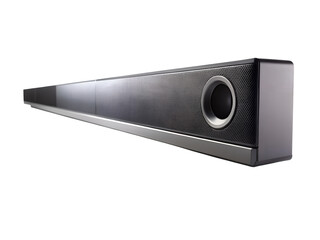 Fototapeta premium Modern black soundbar speaker for home theater entertainment system, isolated on transparent background