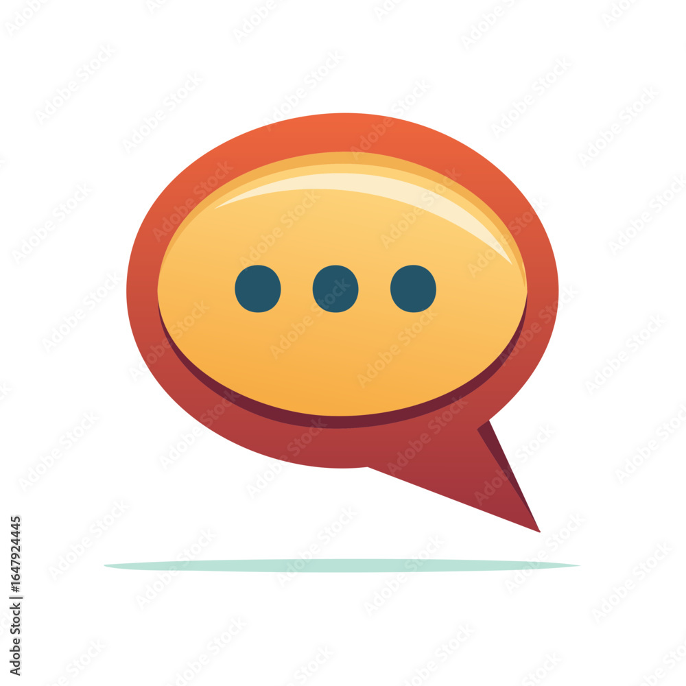 Poster vibrant glossy speech bubble icon with three ellipsis dots for message communication