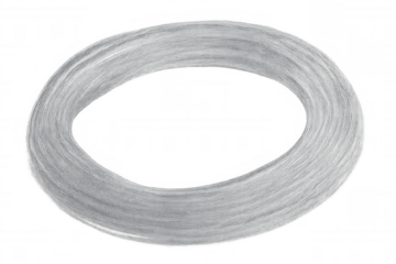 Silver metallic wire curving into oval form, resting against transparent backdrop, representing technological connectivity and abstract design potential