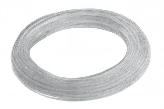 Silver metallic wire curving into oval form, resting against transparent backdrop, representing technological connectivity and abstract design potential