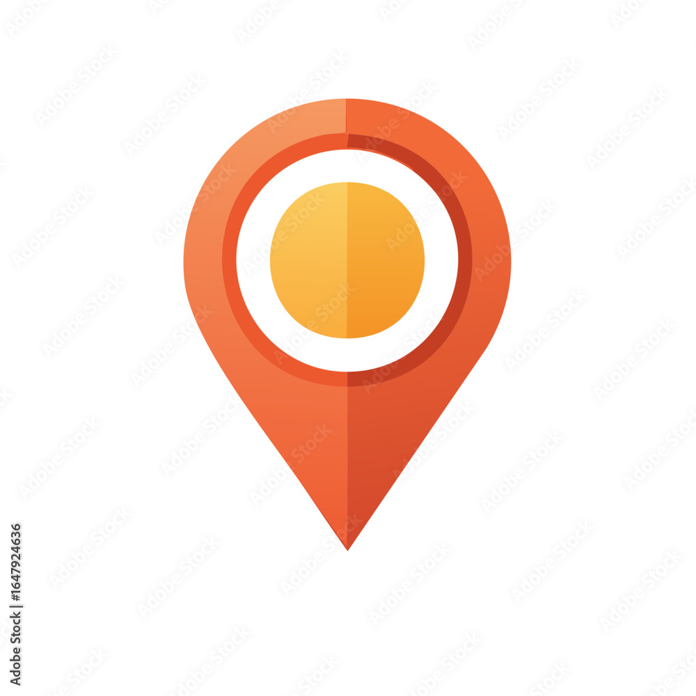 Poster graphic location pin icon with orange frame and gradient yellow center; minimal map pointer symbol f