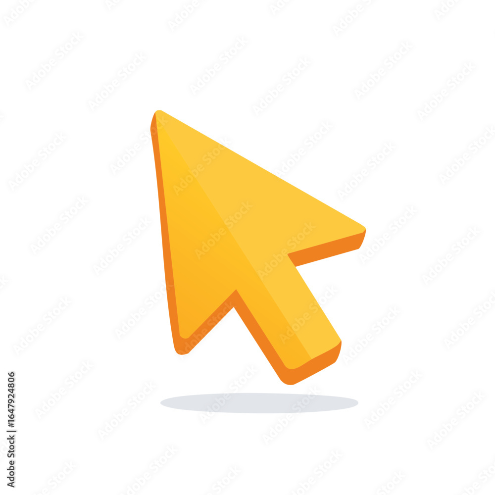 Poster isometric golden arrow cursor pointing upwards, digital navigation concept with 3d icon