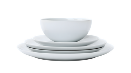 Elevate your dining experience with this elegant stack of modern white plates and a versatile bowl