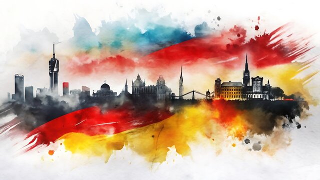 Day of German Unity,  German Reunification Day Abstract  Watercolor Illustration Banner, Background, Poster Design 