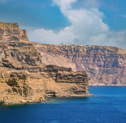 Inside the water-fillled caldera of an active volcano, Santorini (Thira, Thera), Cyclades Islands,...