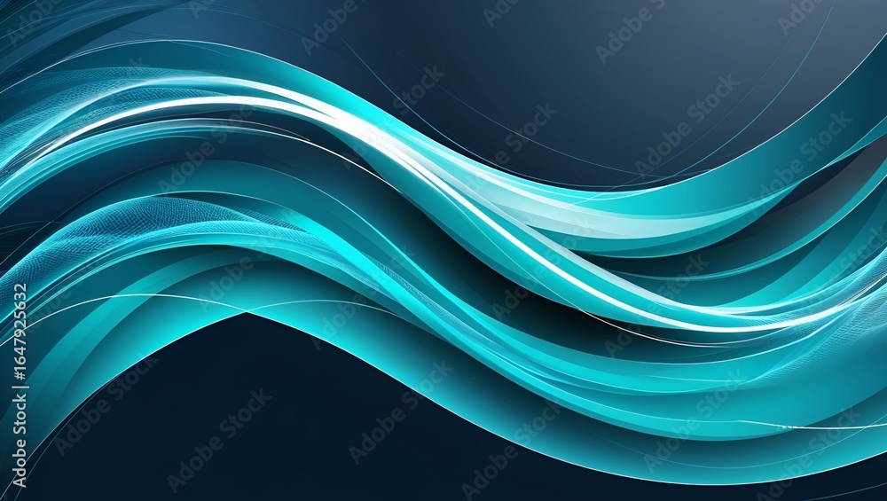 Poster abstract technological background of geometric blue waves, layered shapes and smooth gradients creat