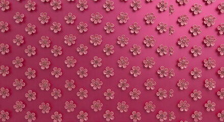 Delicate pink cherry blossoms create a beautiful repeating pattern on a vibrant magenta background, perfect for spring themes