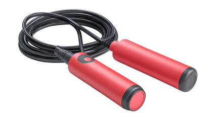 Dynamic red jump rope with coiled black cord and modern handles, perfect for fitness enthusiasts
