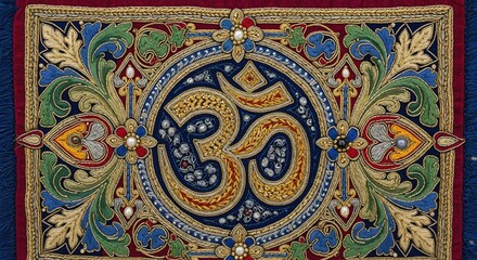 Om Symbol Embroidery A Detailed and Ornate Hindu Religious Representation