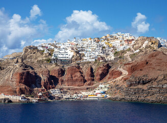 Sharp ascent to the village of Oia from the sea level, Santorini (Thira, Thera) Island, Cyclades...
