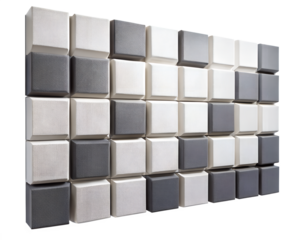 Modern acoustic panels with geometric pattern for sound absorption and wall decoration, isolated on transparent background