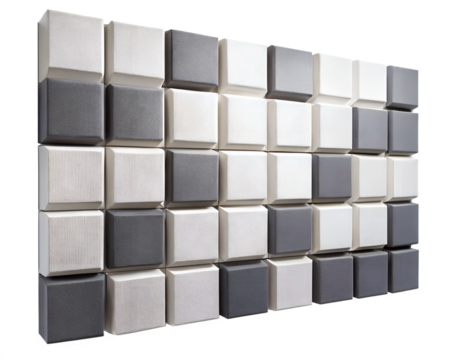 Modern acoustic panels with geometric pattern for sound absorption and wall decoration, isolated on transparent background