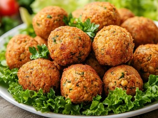 Crispy falafel balls on a bed of lettuce