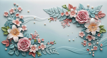 Stunning floral arrangement with soft pink roses and delicate pearls evokes elegant beauty and serene sophistication for any design project.