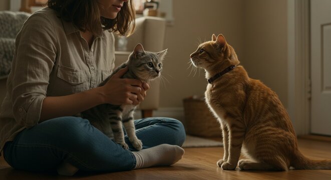 Mujer con gato: v&iacute;nculo humano-felino en el hogar