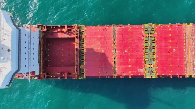 Empty container ship aerial view from top