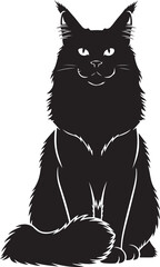 Obraz premium Vector art of a striking black silhouette of a majestic maine coon cat, sitting regally, isolated on white background