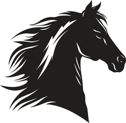 Majestic Black Stallion Silhouette Captivating Head and Mane Illustration Bold Lines and Striking Contrast A Symbol of Strength and Freedom