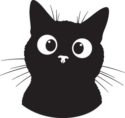Obraz premium Vector art of a cute black cat with big round eyes, looking directly at the viewer, isolated on white background