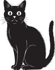 Fototapeta premium Vector art of a cute black cat sitting and looking forward, isolated on white background