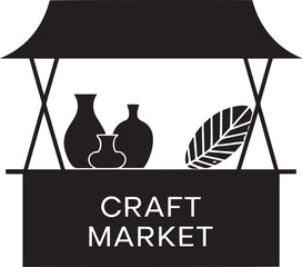 Craft Market Stall Silhouette with Pottery Vases and Leaf Display for Artisan Event