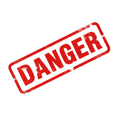 Red danger stamp with grunge effect on white background indicating a potential hazard or warning sign on transparent background