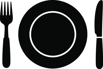 Black fork plate and knife white