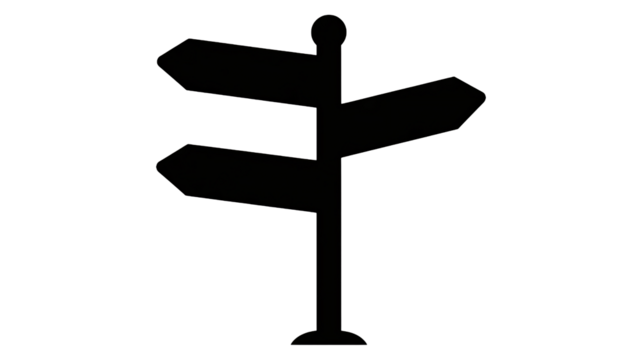 Road sign pointing directions for travel and navigation