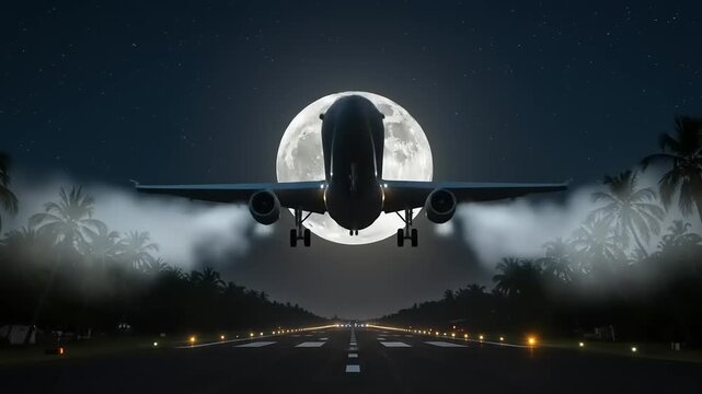 Night Landing with Tropical Moon.